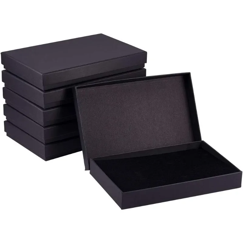 

6 Pack Black Necklace Gift Box 7.8x5x1.2" Cardboard Jewelery Boxes Kraft Paper Box with Sponge for Necklace Earring Mother's Day