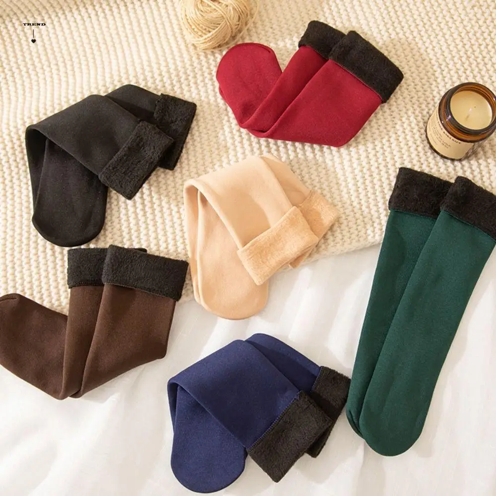 

12Pairs Simple Thicken Warm Socks Thicker Solid Color Thermal Mid Length Socks Mid Tube Floor Socks Winter Socks Women Hosiery