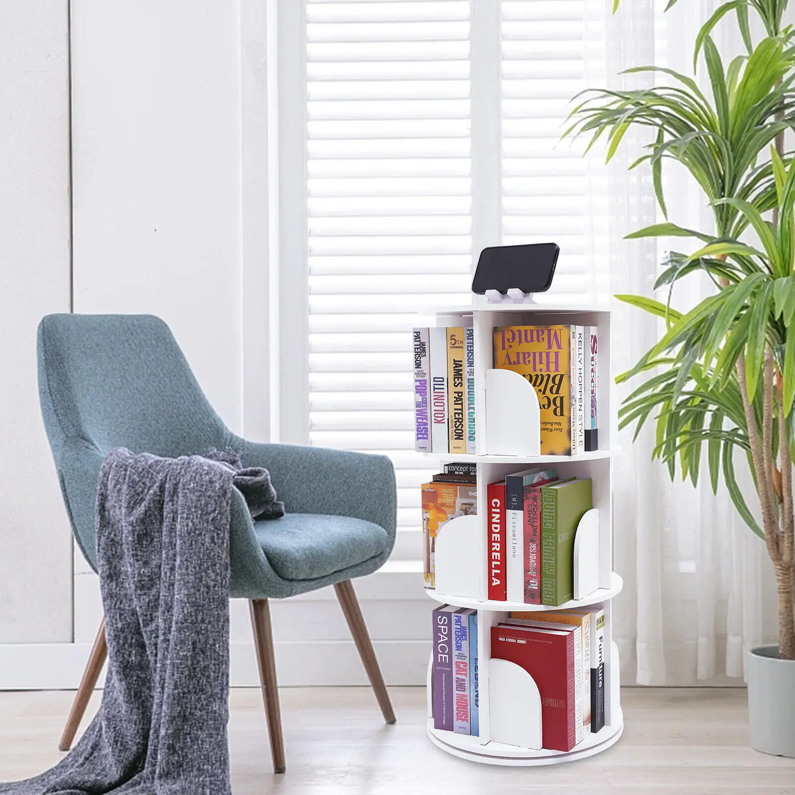 

Modern 3-Tier Rotating Shelf 33lbs/Tier 360°, Access Saves Space Ideal For Students/Families In Living Rooms/Dorms