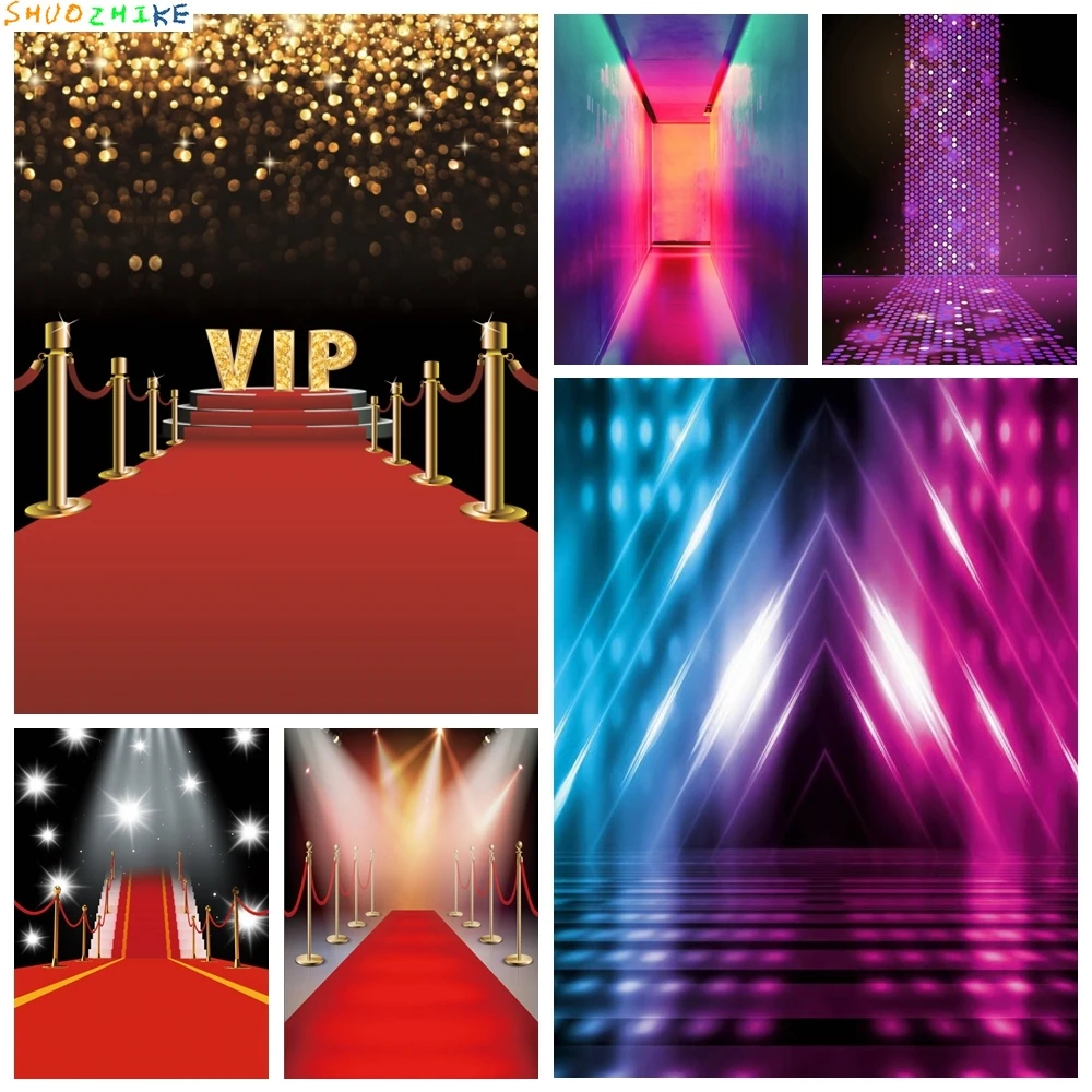 

Glitter Stage Red Carpet Star Backdrops Light Laser Dazzling Scene Party Photography Photographic Backgrounds For Photo Studio