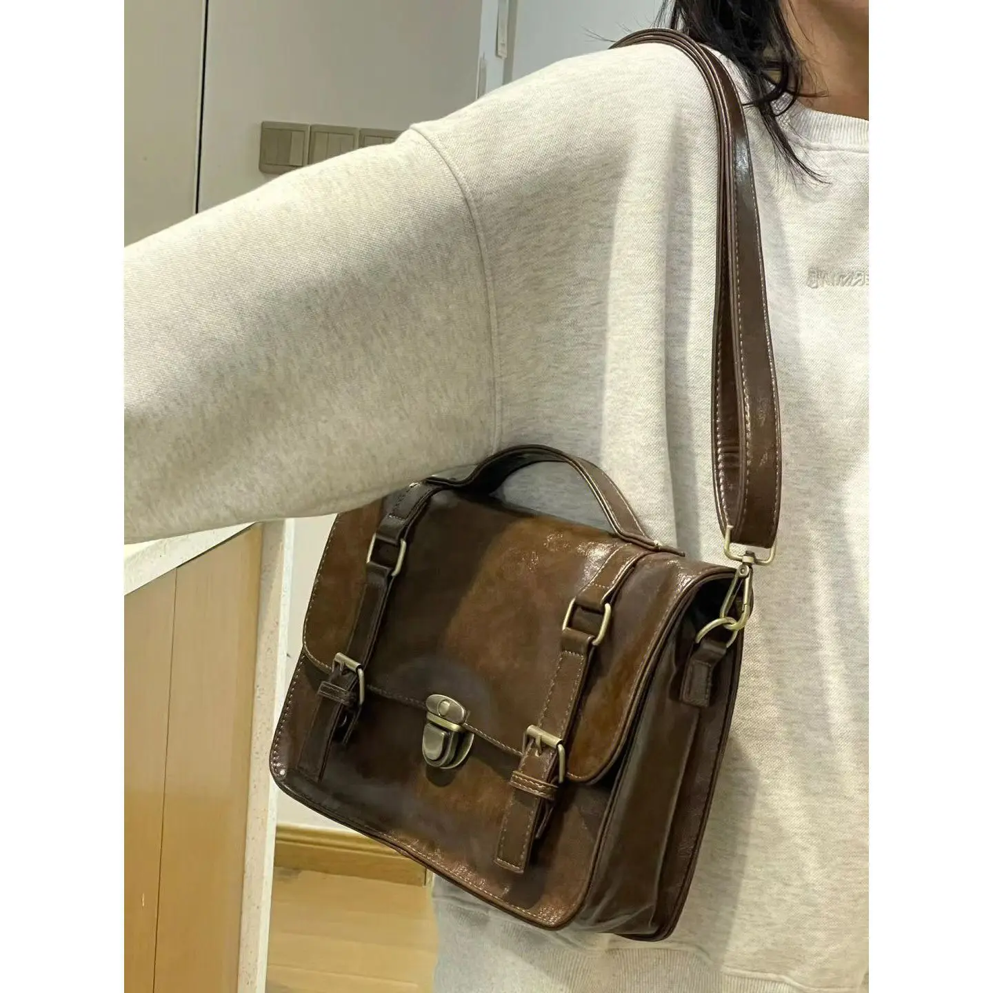 Lolita JK PU Women Shoulder Bag Cross Body Handbag School Office For Women Girls Messenger Bag Vintage