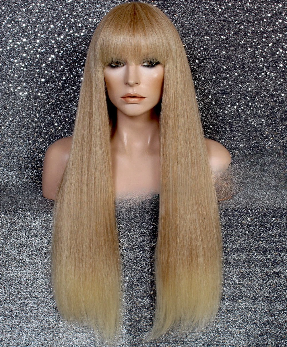 

hair blend Full Wig Straight Blonde mix Ombre Heat OK Bangs WEMG 27-613