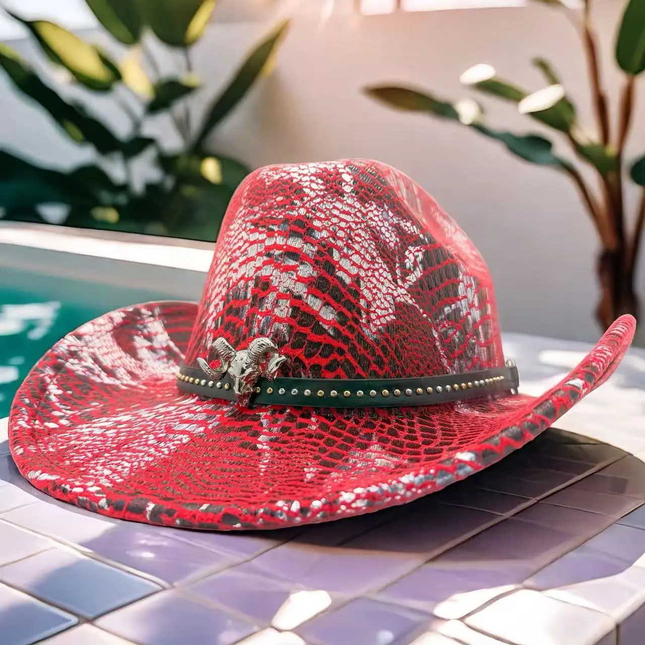HongLuan Brokatowy Kapelusz Kostiumowy dla Dorosłych i Kapelusze Kowbojskie z Cyrkoniami dla Kobiet, Akcesoria do Cosplay Kowbojki i Kapelusz Kowbojski