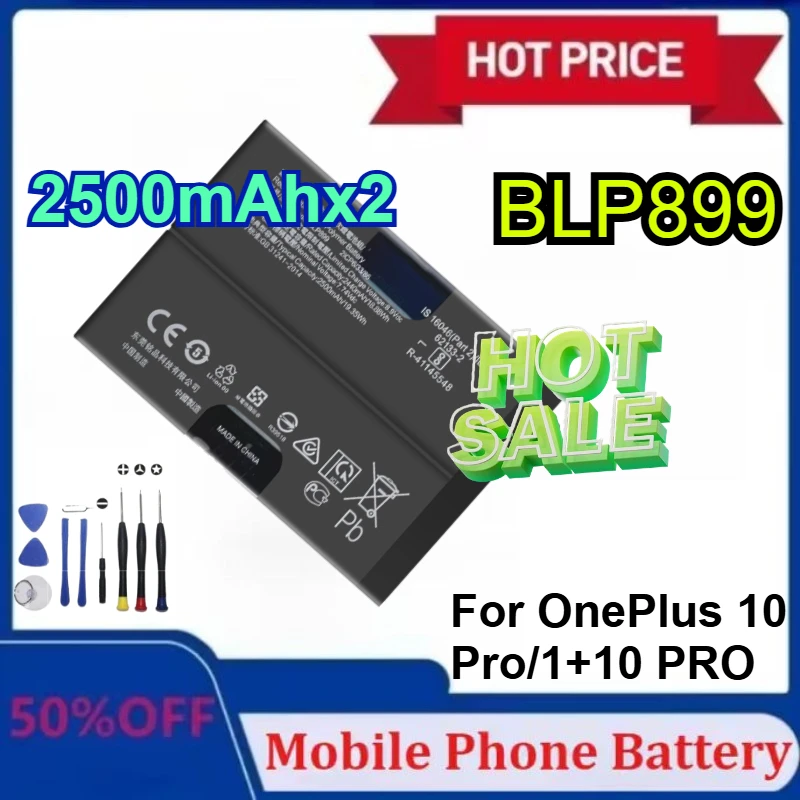 

BLP899 Mobile Phone Battery for OnePlus 10 Pro/1+10 PRO 2500mAhx2 Rechargeable High-Capacity Batteries with tools