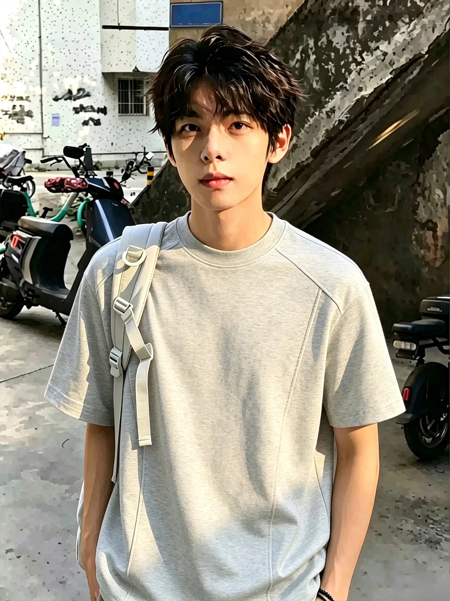 Men's Short Sleeve T-Shirt Shoulder Line Design Splice Half Sleeve Deconstructed Heavyweight American Style Summer Top