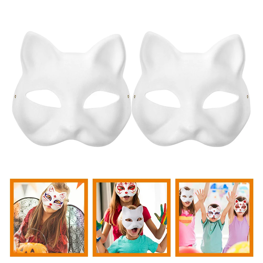 2 Pcs Halloween Mask DIY White Paper Bunny Paintable Masks for Carnival Decorate Kitsune Miss