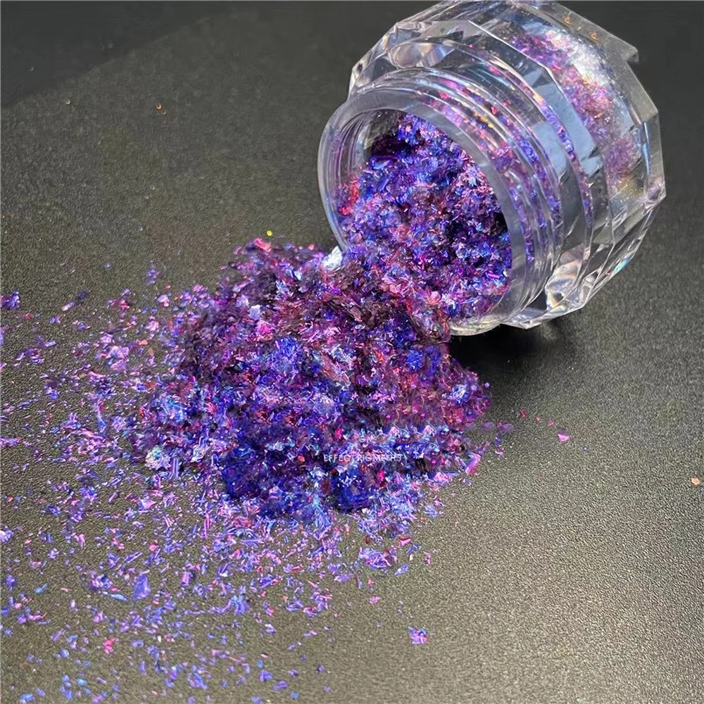 1Jar Magic Mirror Opal Flakes Nail Powder Holographic Aurora Glitter Sequin Mermaid Chameleon Flakes High Gloss Nail Chrome Dust