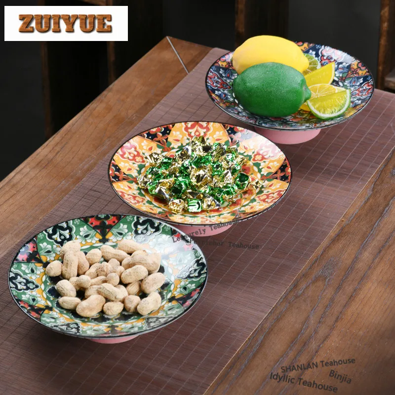 

Floral High Foot Fruit Dishes Vintage Pastry Plate Candy Bar Household Sharing Plate Tea Ceremony Accessories Decoration Craft