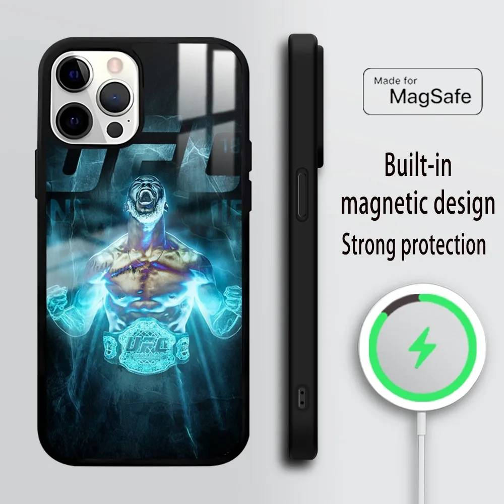 J-Jon Jones Power Boxer Phone Case For iPhone 16 15 14 13 12 11 Pro Max Plus Mini Mirror Wireless magnetic case