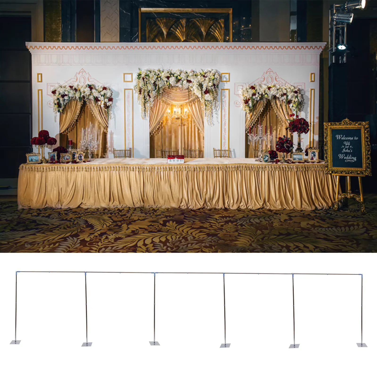 3x15m Wedding Party Backdrop Stand Pipe Kit Stainless Telescopic Curtain Frame