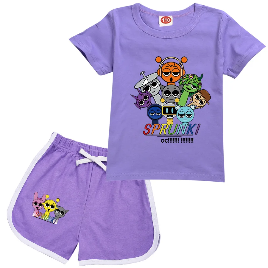 

Sprunki Clothes Sets Kids Summer Outfits Baby Boys Sprunky Incredibox Tracksuits Girls Short Sleeve T-shirt Shorts 2pcs Suits