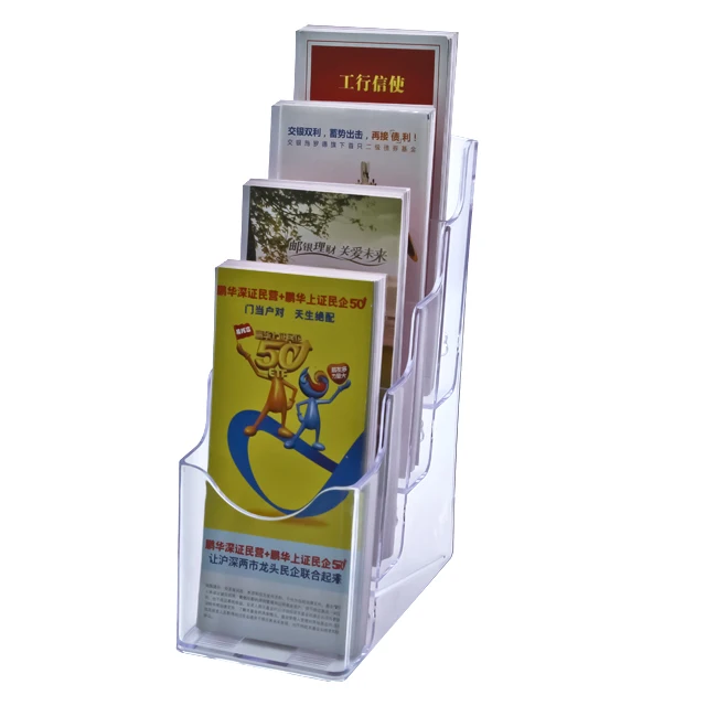 Modern 4-Tier Acrylic Magazine Stand and Literature Organizer Wall Mountable Countertop Brochure