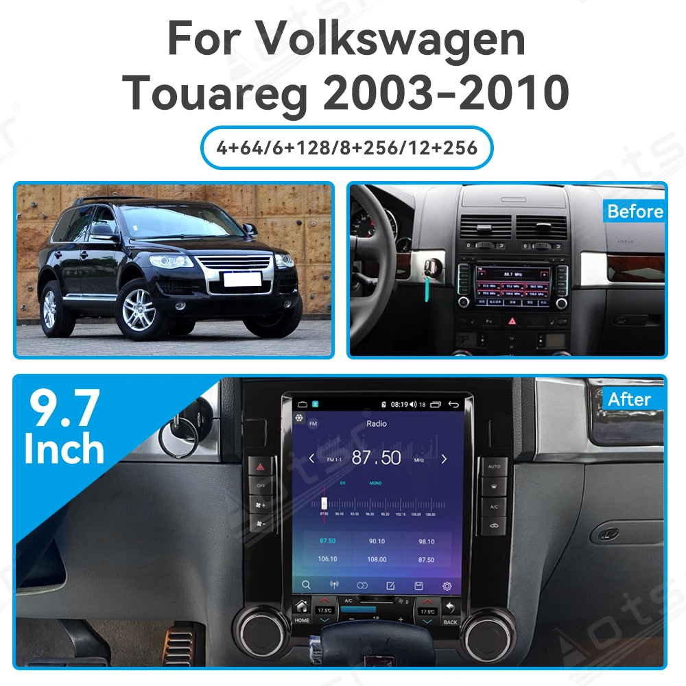 12+256GB For Volkswagen VM Touareg 2003-2010 Tesla Style Android 15 Car Radio Player GPS Navi Auto Stereo Multimedia DSP Carplay
