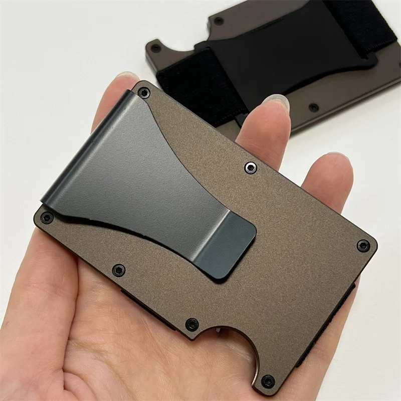 Conjunto de billetera con Clip para dinero para hombre, tarjetero delgado con correa para efectivo, banda inteligente Rfid, funda de aluminio minimalista, multifuncional de lujo