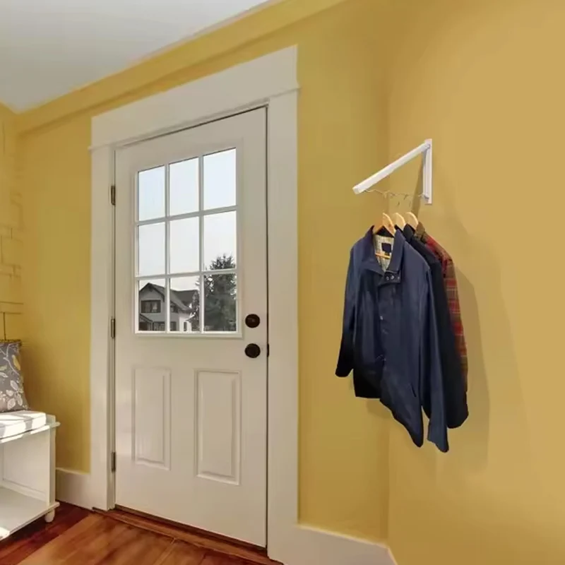 

Wall Mounted Retractable Clothes Hanger, Self-adhesive Foldable Drying Rack, Space Saving for Indoor Outdoor Home Laundry