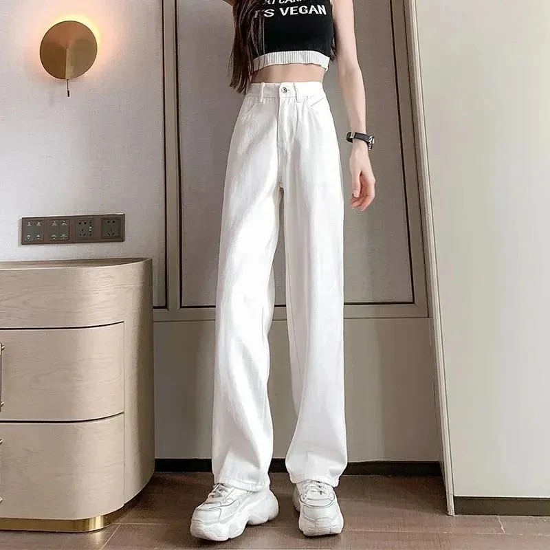 

White Wide Leg Jeans Women High Waist Denim Pants Preppy Style Loose Straight Fulllength Jean New Streetwear Pantolones Vaqueros