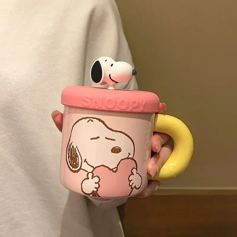 Snoopy Creative Ceramic Cup Cartoon Large Capacity Coffee Cup with Lid Office Home Kawaii Cute Couple Water Cup Girl Gift