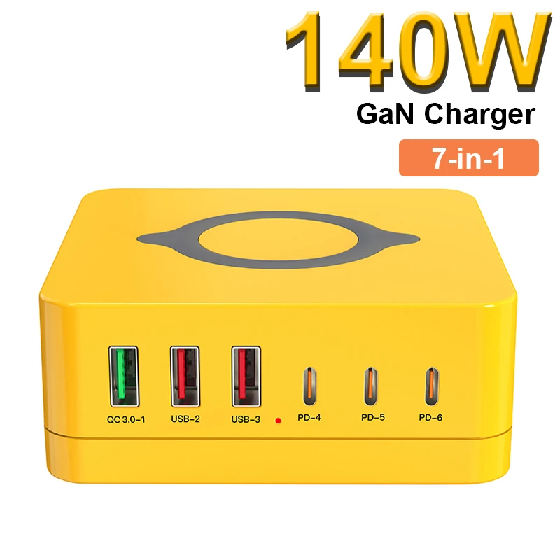 

140W GaN Charger Multi Port Desktop USB Type C Fast Charger 65W PD PPS QC3.0 Quick Charger for Laptop Tablet Mobile Phones