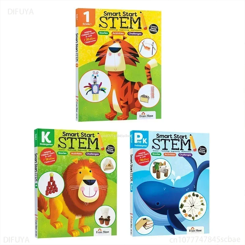 

3 книги/набор Evan Moor Smart Start STEM, английский просвещение, учебник, рабочая тетрадь, упражнения для раннего образования, полноцветный, возраст 3-7 книг