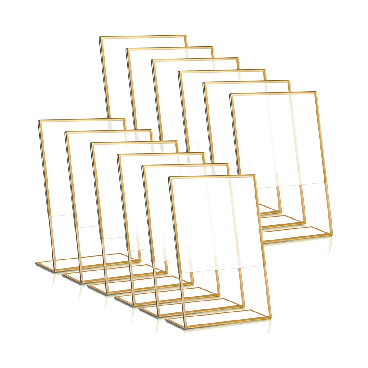 12PCS Gold Frame Acrylic Sign Holder Wedding Table Number Holder Slanted Menu Double Sided Stand, 4X6Inch Vertical