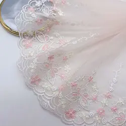 1 Yard 20cm wide Pink Soft Mesh Embroidery Lace Trimmings Dress Accessories Lace Fabric Sewing Crafts Doll Material
