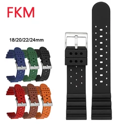 Fluoro Rubber Strap 18/20/22/24mm Breathable Holes Sport Waterproof Quick Release Men Women FKM Replace Watch Band Bracelet