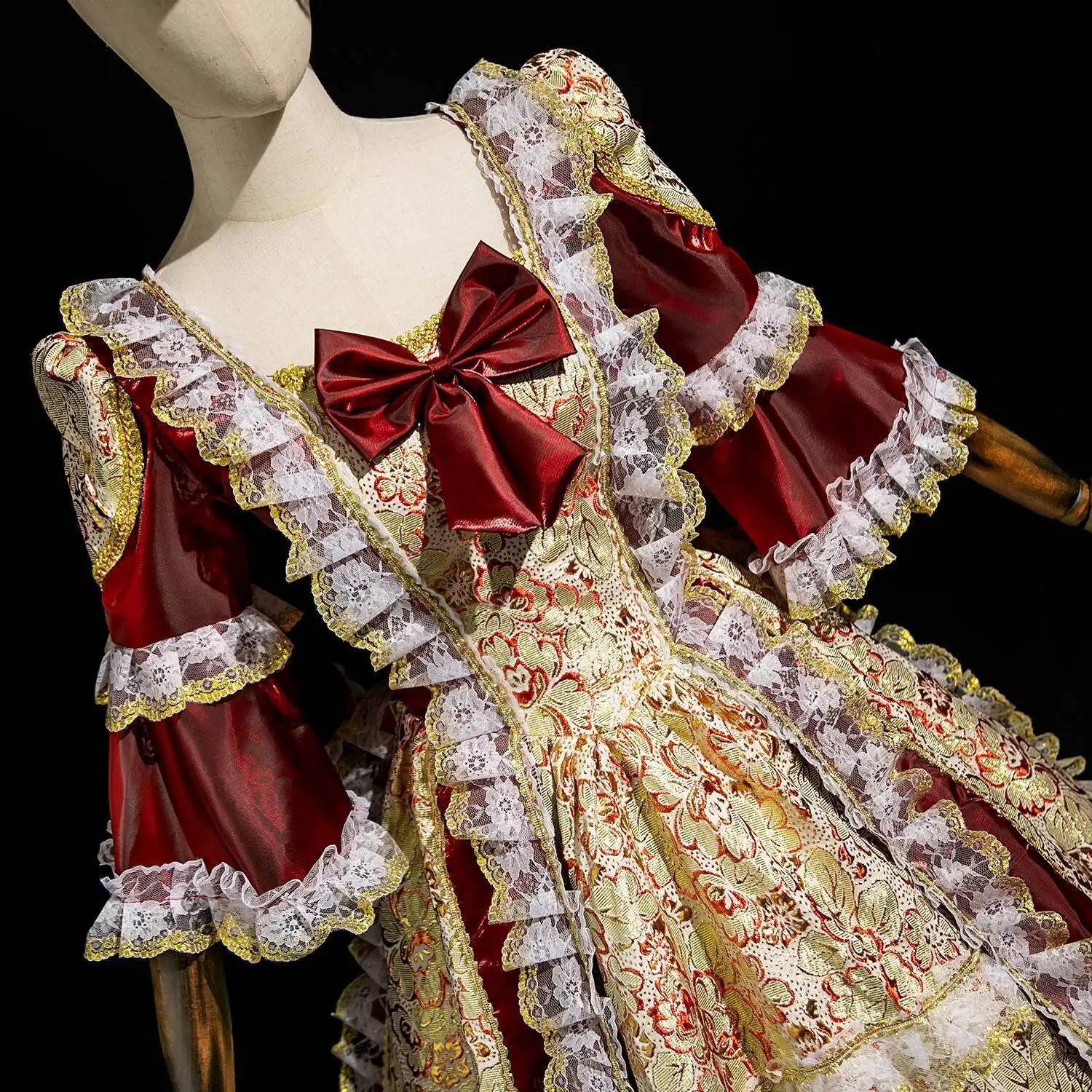 New Wine Red Festooned Vehicle Cruise European Style Court Palace Princess Dress Catwalk Christmas Perform Annual Meeting Women