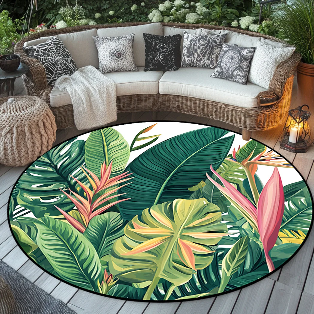 

1 шт. круглый коврик с листьями тропических растений, моющийся, для гостиной/кухни/столовой/офиса/балкона, домашний декор