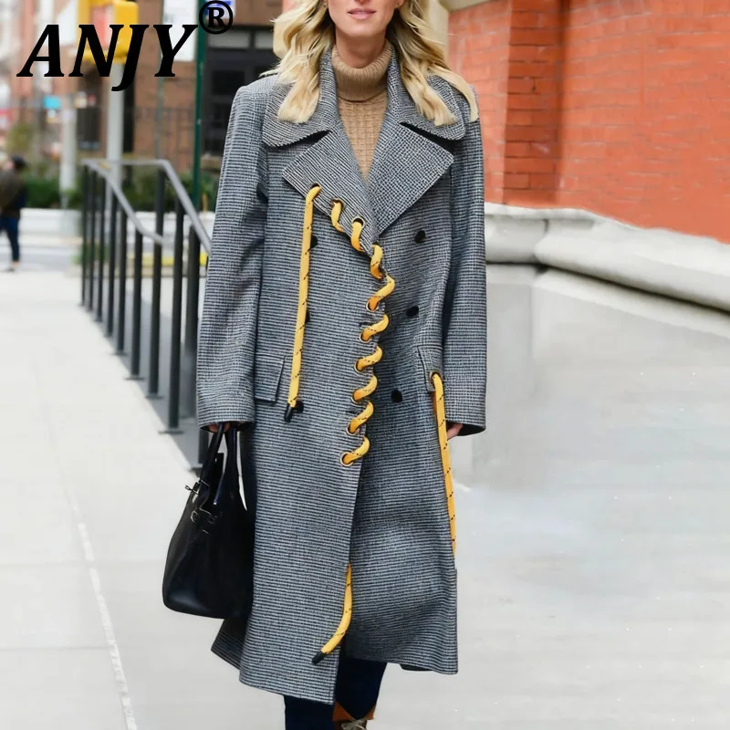 

ANJY 2025 Autumn Winter New Women British Style Elegant Fashion Lace-Up Design Trench Coat High-End Temperament Long Coat A15282