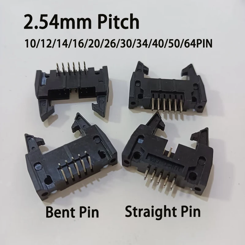 2/5PCS DC2 10/14/16/20/26/34/40/50/64 Pin 2.54mm Pitch Male Socker Straight/Right Angle IDC Box Headers Connector For FC Cable