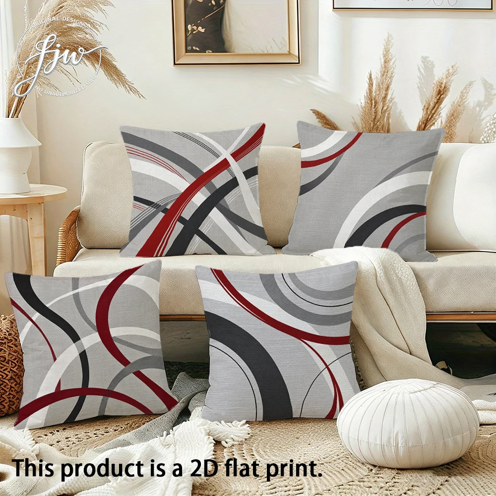 4pcs Abstract Burgundy Gray Black Geometric Throw Pillow Covers Modern Farmhouse Decorative Cushion Cases for Sofa Bedroom
