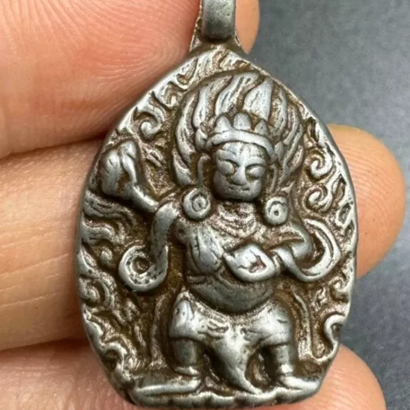 1.2'' Tibet Meteorite Iron Mahakala Pendant Wrathful Deity Buddha Amulet Necklace Spiritual Protection Talisman Jewelry