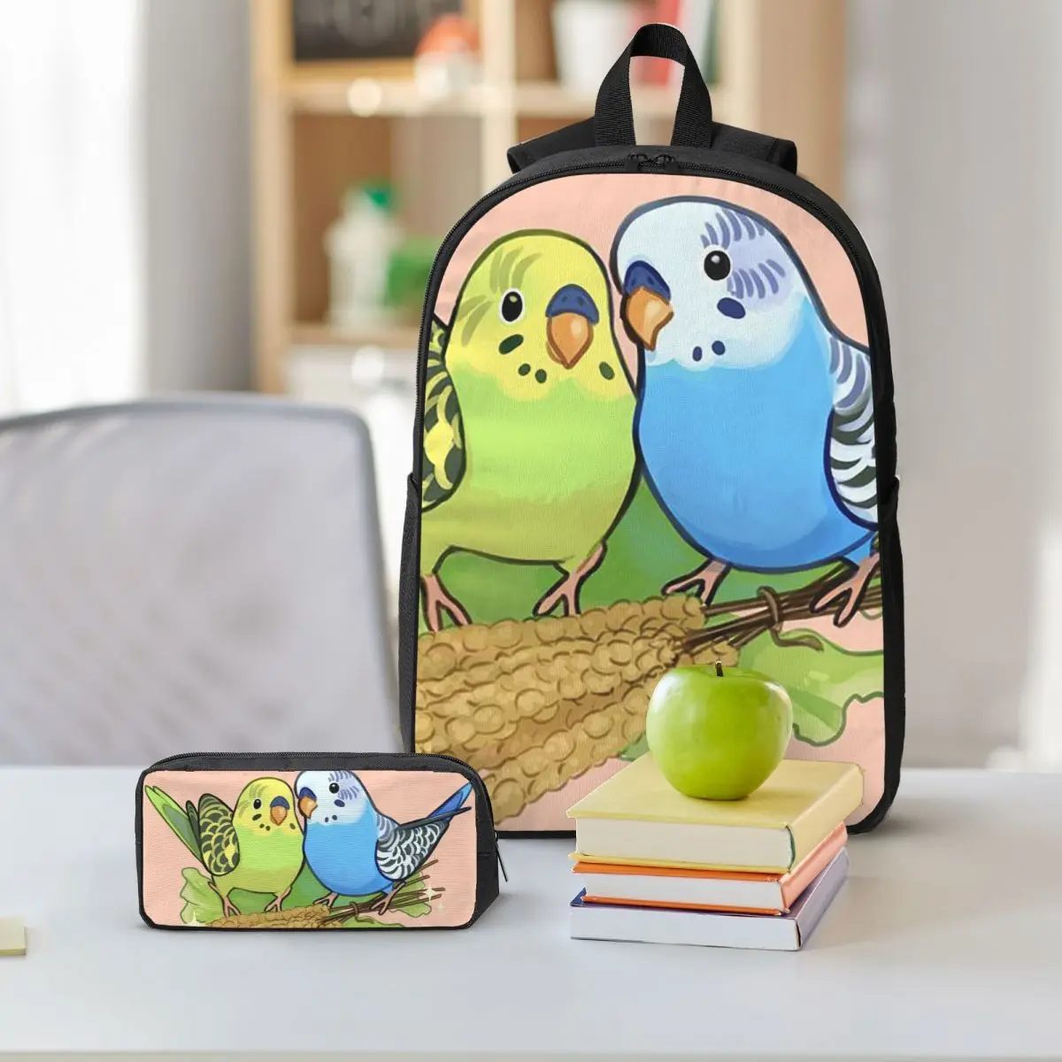 Parakeets Affectionate Backpack Boys Girls BookBag School Bag Shoulder Bags 3ps Insulated Lunch Bag Pencil Case