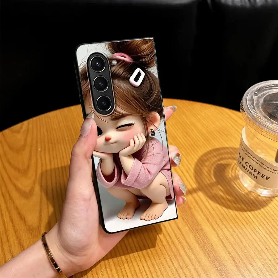 Back Phone Cover Case for Samsung Galaxy ZFold5 ZFold3 ZFold4 ZFold7 ZFold6 Z Fold 7 6 5 4 3 Cartoon Girl