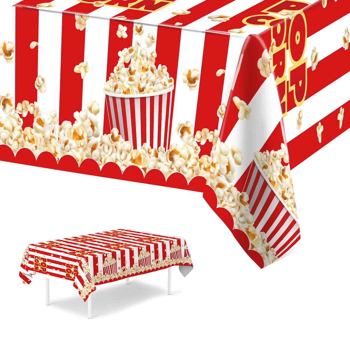 Carnival Circus Party ตกแต่งสีแดงสีขาวลายพลาสติกตารางตกแต่งผ้าปูโต๊ะรูปสี่เหลี่ยมผืนผ้าสําหรับภาพยนตร์ตกแต่งกลางคืน