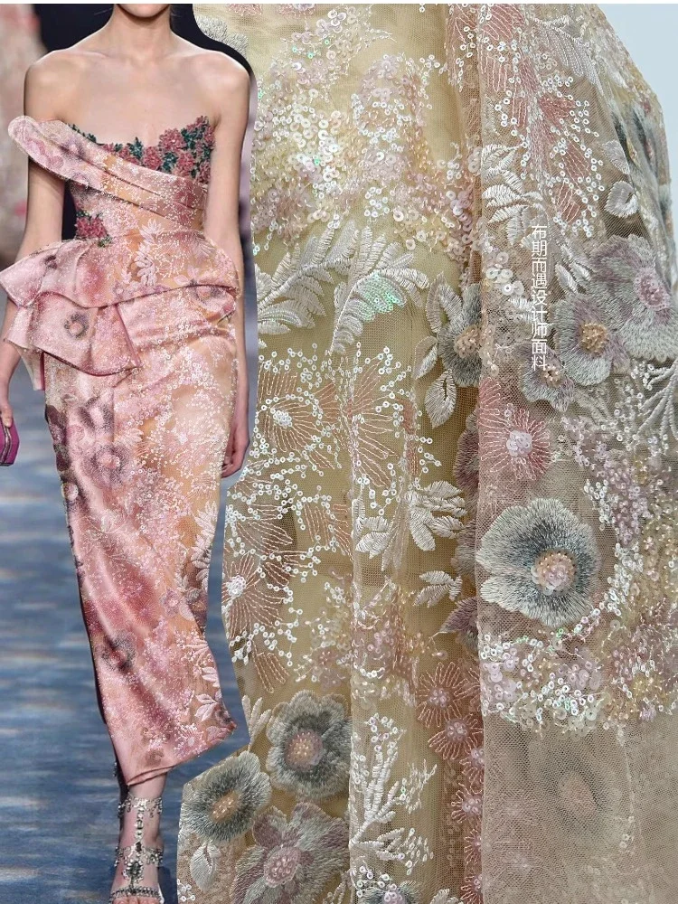 

Сетчатая ткань с вышивкой для мягкого свадебного платья, юбки, модные ткани для выпускного дизайна, ткань «сделай сам», шитье на метр, материал