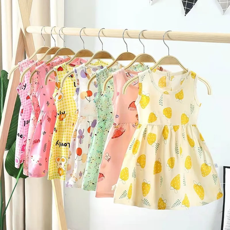 1-7Y Baby Girls Sleeveless Flower Print Dresses Cotton Silk Clothes Kids Girl Summer Princess Dress Children Party Dress Outfit