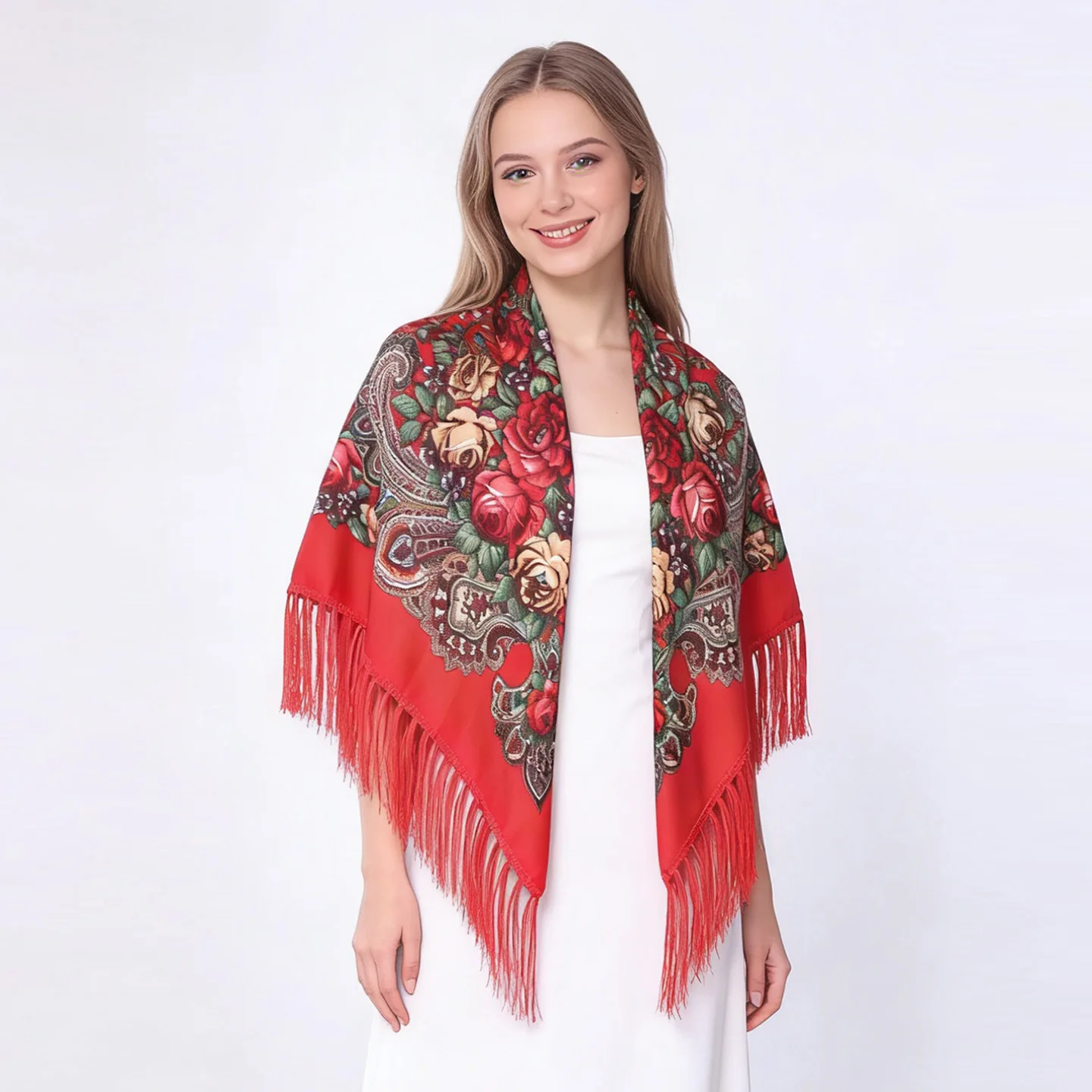 Women's cape ethnic style cheongsam shawl outer scarf Russian printed  scarf wrapped headscarf Poncho 110*110CM