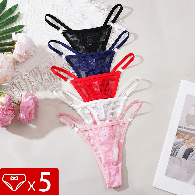 5pcs/pack Multi-color Sexy Floral Panties Low Waist Elegant Lady thongs Underwear Breathable Comfort