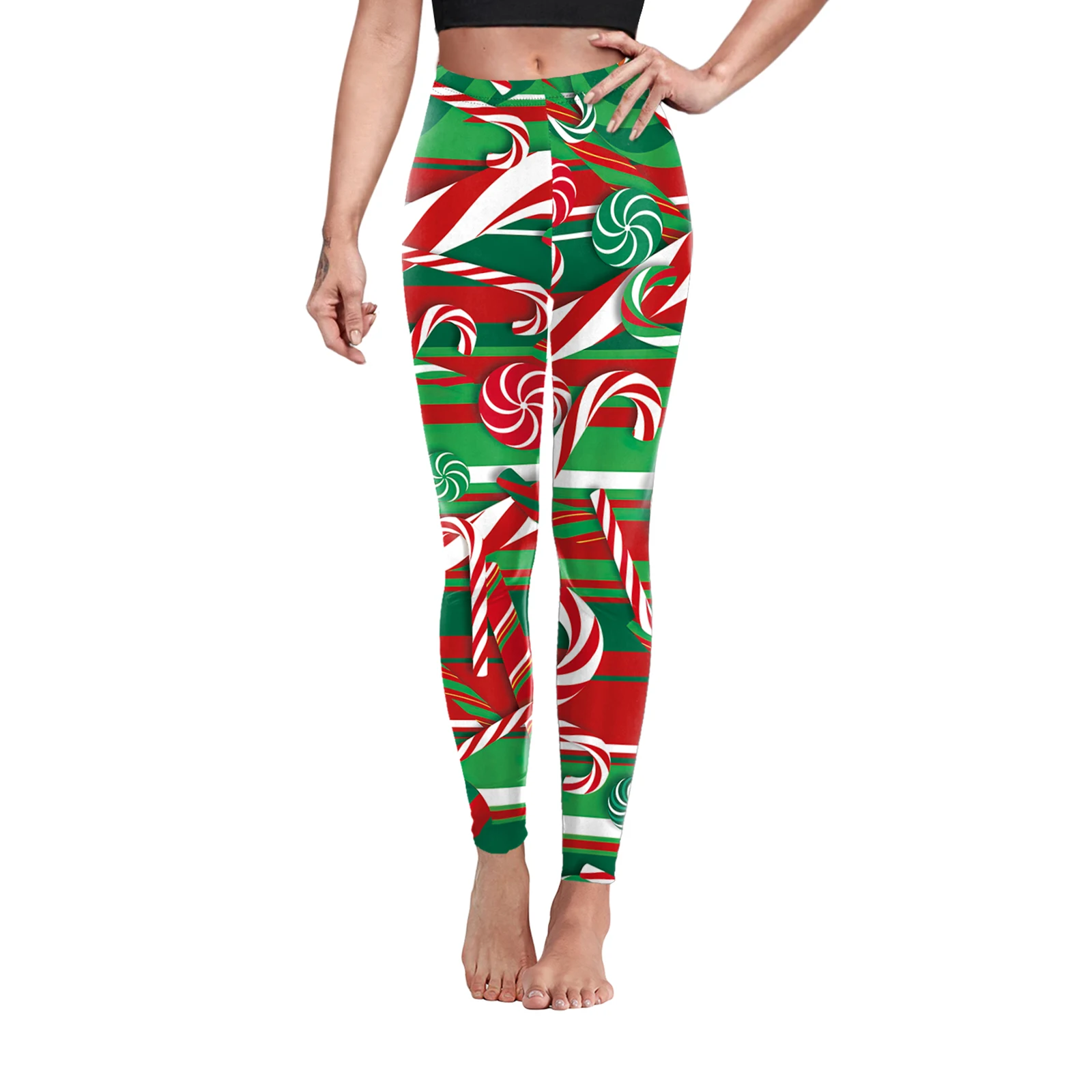 Zawaland New Xmas Sexy Red Stripe Leggings Women\'s Spandex Workout Christmas 3D Print Seamless Leggins Printed Fitness Leggings