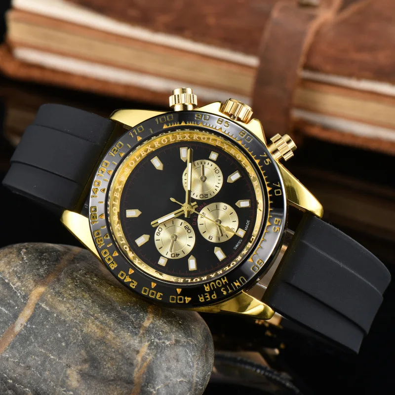 2025 Reloj deportivo de lujo para hombre, correa de goma, calendario, pantalla resistente al agua, movimiento de cuarzo de 100M, estilo informal de negocios