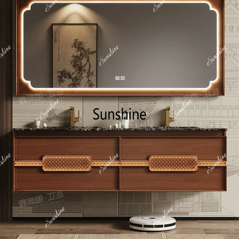 New Chinese-style bathroom cabinet combination medium and ancient style washstand simple and modern