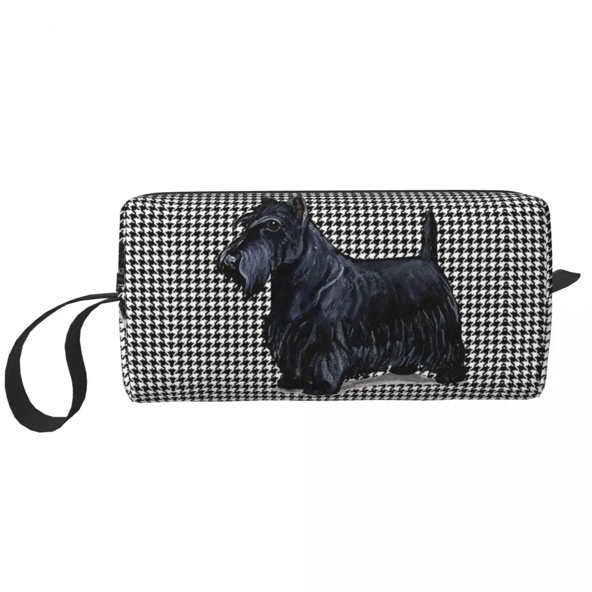 Travel Scottish Terrier Houndstooth Toiletry Bag Cute Pet Scottie Dog Cosmetic Makeup Organizer for Beauty Storage Dopp Kit Box