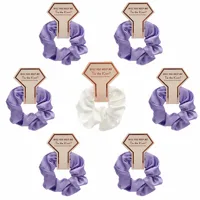 8pcs/40Pcs Plain Pink Purple Hair Scrunchies with Hang Tag Girls Ponytail Holder Elastic Hair Band Satin Fabric Scrunchies - Image 2