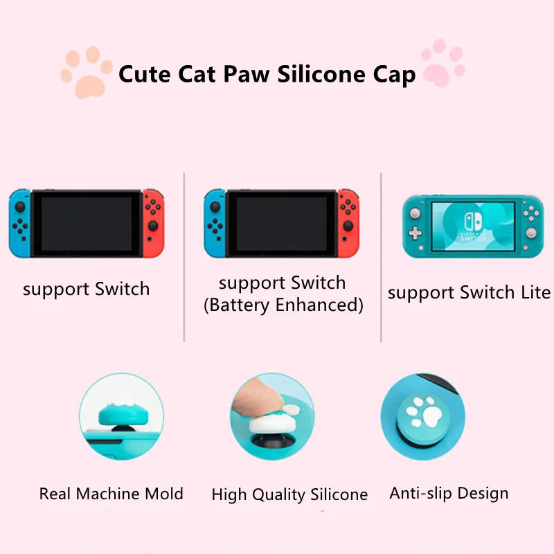 4Pcs Replacement Silicone Thumb Stick Grip Cap Protective Cover for Nintend Swith/Oled/Lite Lovely Cat Paw Joystick Cover For NS