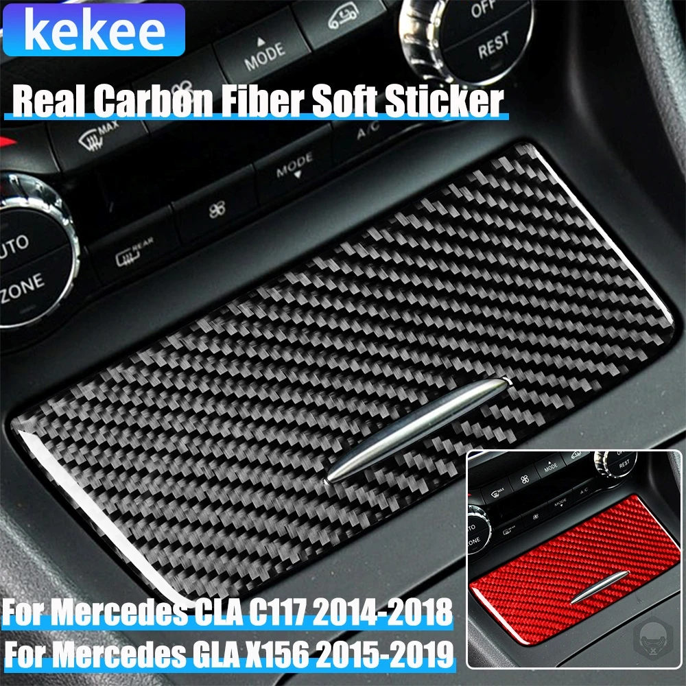 

Real Carbon Fiber Car Accessories Cigarette Lighter Trim Cover Soft Sticker For Mercedes CLA C117 2014-2018 GLA X156 2015-2019