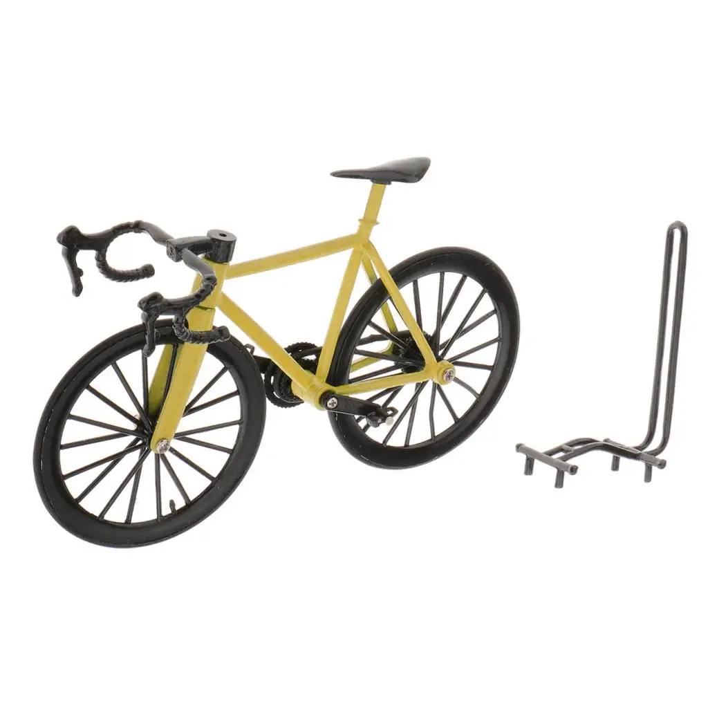 Modelo de bicicleta fundida em liga escala 1/14, brinquedos de bicicleta artesanais amarelo