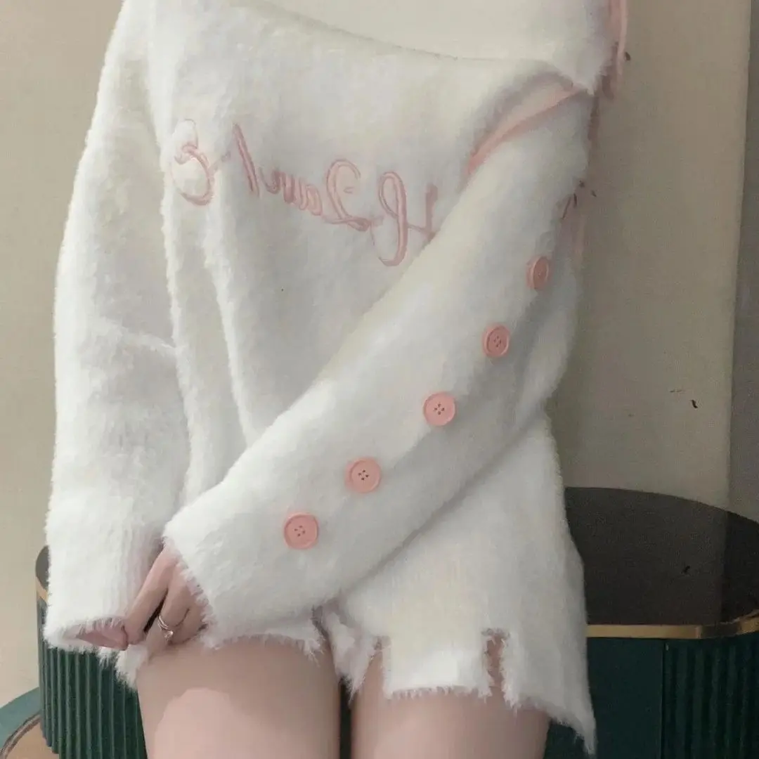 Maglione da donna dolce e morbido lavorato a maglia inclinato color sangue autunno inverno Y2K top comodo e accogliente