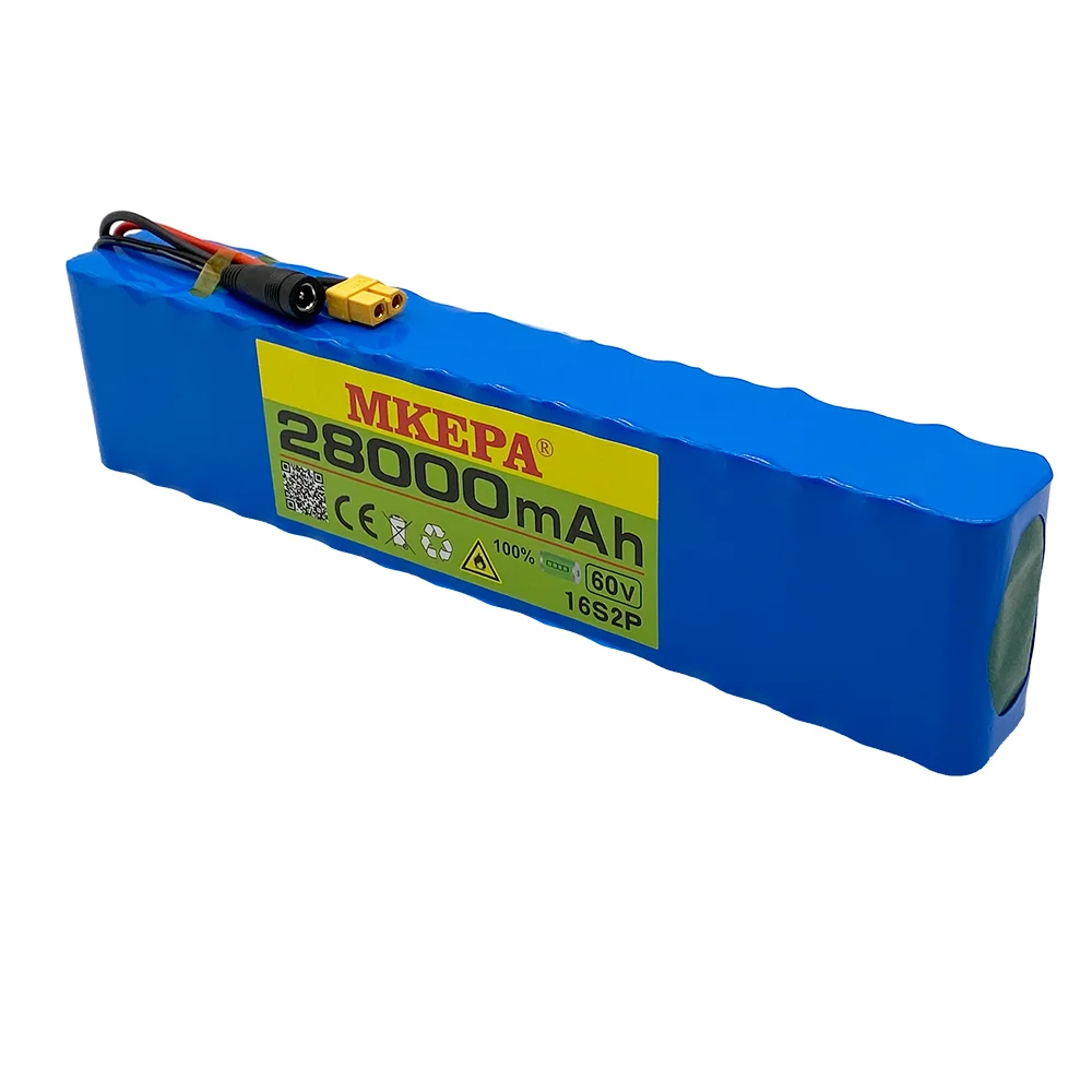 60V16S2P 28Ah 18650 Li-ion Battery Pack 67.2V 28000mAh Ebike Electric bicycle Scooter with BMS 1000Watt XT60 plug + Charger