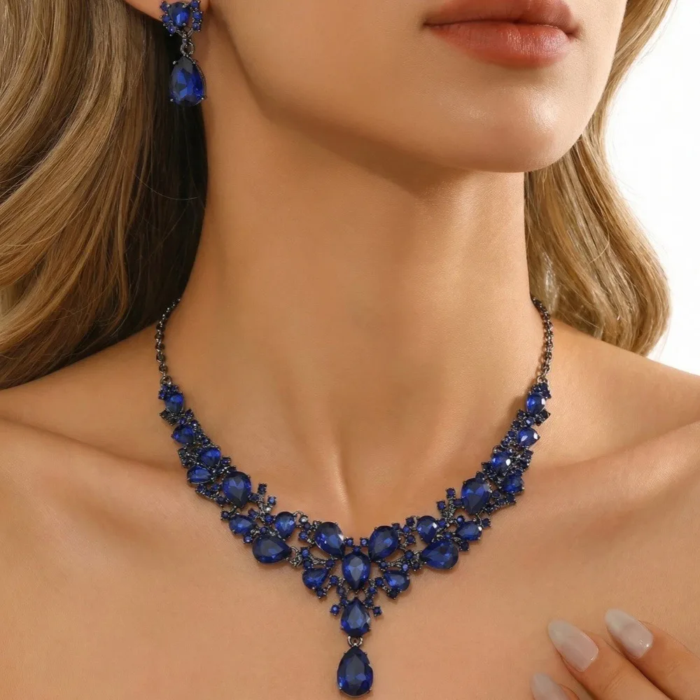 2/3Pcs Sparkling Bridal Necklace Earring Set Shiny Fashion Wedding Jewelry Set Elegant Water Drop Shaped